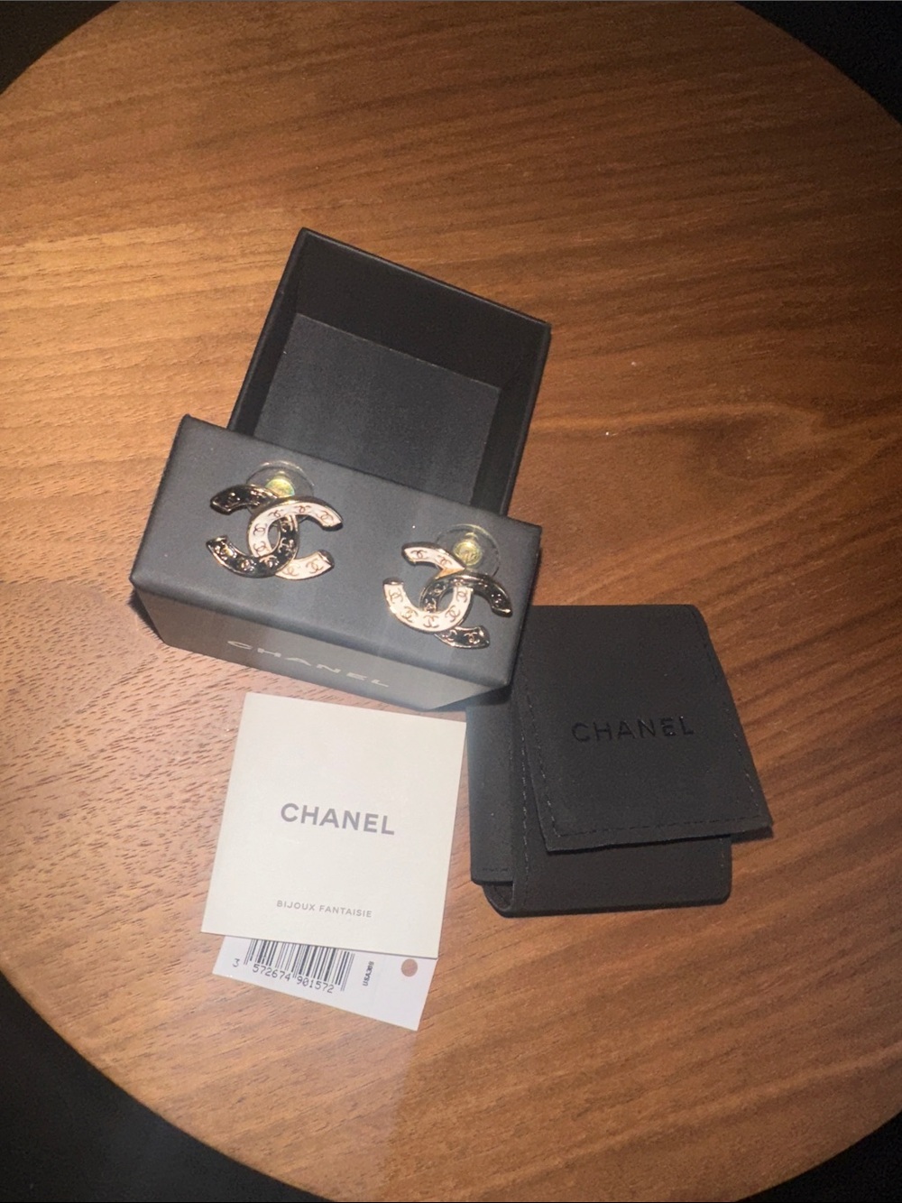 CHANEL Gold CC Logo Clip-On Earrings with Clear Rhinestones